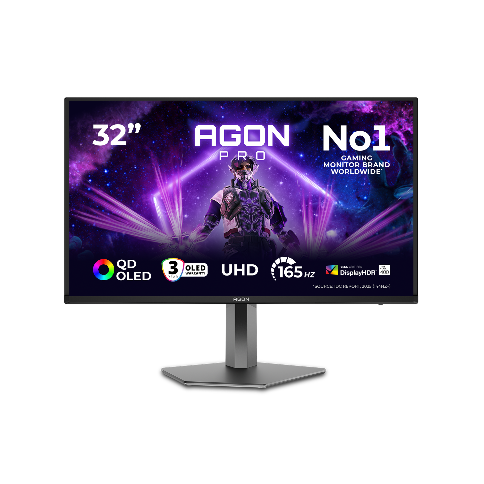 AOC Agon Pro AG326UD Monitor 31,5" QD-OLED 165Hz 4K 0,03ms Multimediale Pivot Hub USB 2*HDMI/DisplayPort
