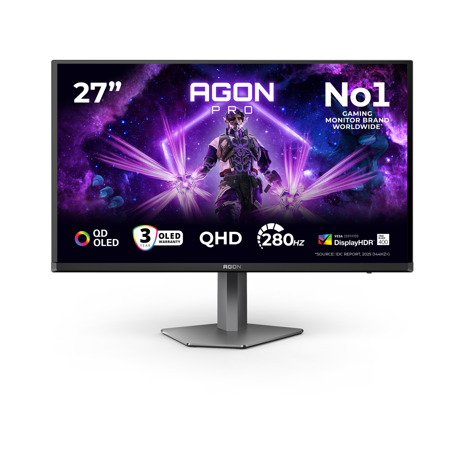 AOC Agon Pro AG276QZD2 Monitor 26,7" QD-OLED 240Hz QHD 0,03ms Multimediale Pivot Hub USB 2*HDMI/2*DisplayPort