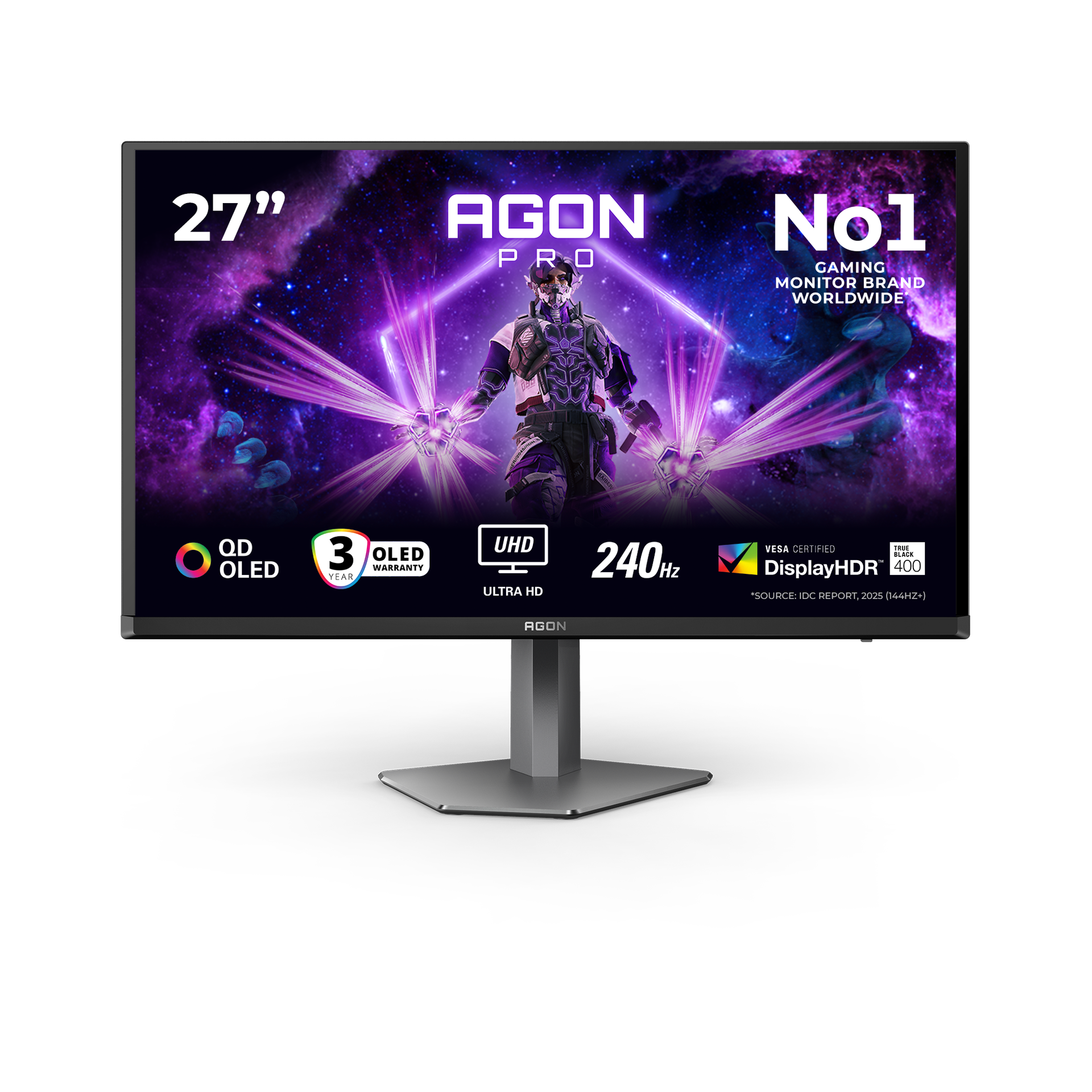 AOC Agon Pro AG276UZD Monitor 26,5" QD-OLED 240Hz 4K UHD 0,03ms Multimediale Pivot Hub USB 2*HDMI/DisplayPort